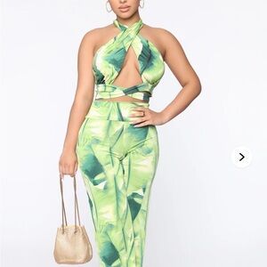 Fashion Nova Green Abstract Jumpsuit
